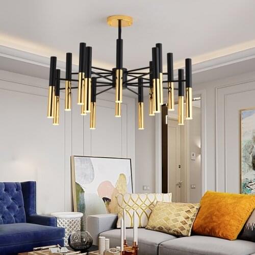 Post-modern Art Black and gold Led Pendant Lights Concise Stick Design Livingroom Bedroom Bar Decoration Light Fixtures