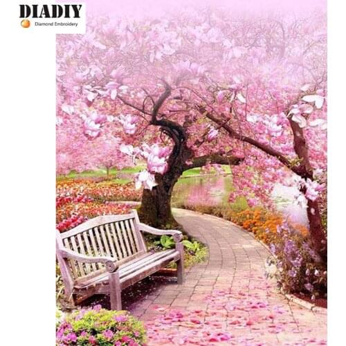 Full Square/Round Drill 5D DIY Diamond Painting Cherry Blossom 3D Embroidery Cross Stitch Mosaic Home Decor