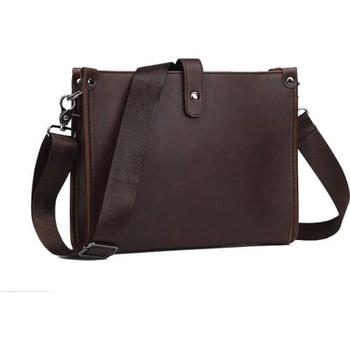 Portable KUMON Laptop Briefcase Portfolio Bag PU Mens Bags Crazy Horse Leather mens Single Shoulder Smaller HangBag