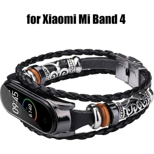For Xiaomi Mi Band 4 Strap Leather Beading National Style Bracelet Xaomi Xiomi Band4 Miband Watchbands Weave Braided Wrist Bands