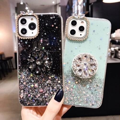 3D Diamond Holder stand Glitter silicone phone case for iphone X XR XS 11 Pro Max 6s 7 8 plus for samsung S8 S9 S10 Note A 50 70