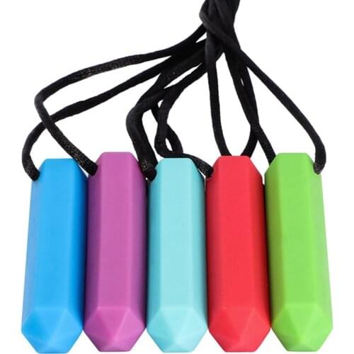 5 Colors Silicone Cylinder Baby Teether Autistic Children Sensory Chewing Teether Pendant Necklace Molar Stick Bite Toys