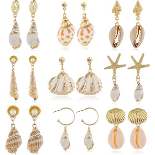 Kirykle women Bohemian Sea Shell Conch Geometric Pendant Earrings Fashion Ocean Summer Beach Drop Earrings Female Jewelry Gift