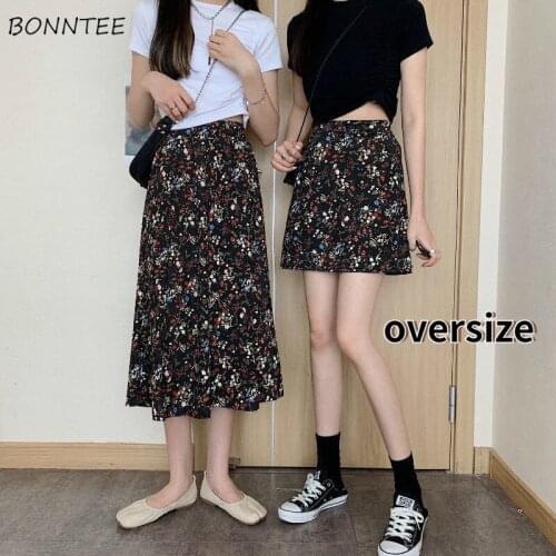Skirts Women Ulzzang Retro Floral Empire Chic Holiday All-match Fashion Lady Oversize Popular A-line Simple Elegant Femme Faldas