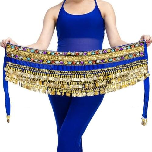 Dancewear Women Belly dance waist chain Triangle Hip Scarf Colorful Rhinestone Adjustable Fit 248 Gold Coins Belly Dance