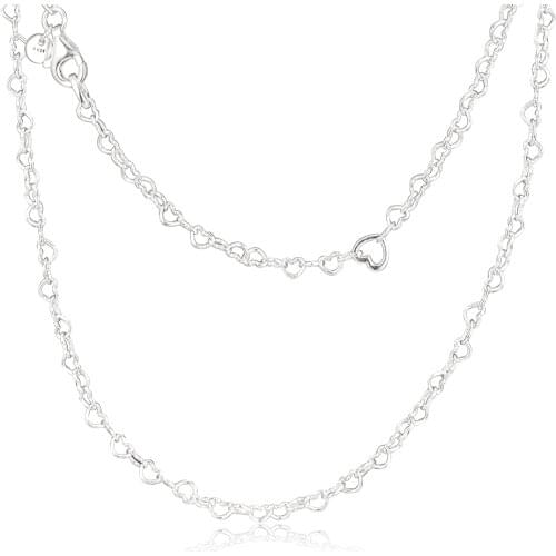 Genuine 925 Sterling Silver Choker Chain Necklaces Joined Hearts Silver Necklace for Women Party Gift Fine Jewelry collier