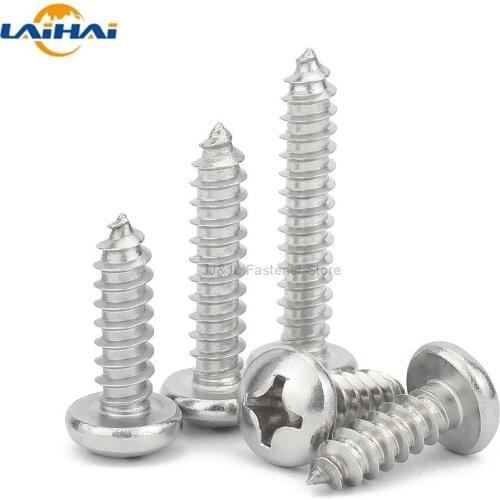 10/50pcs M3.5 M3.9 M4.2 M4.8 M5.5 M6.3 304 A2-70 stainless steel Cross Phillips Pan Round Head Self tapping Furniture Wood Screw