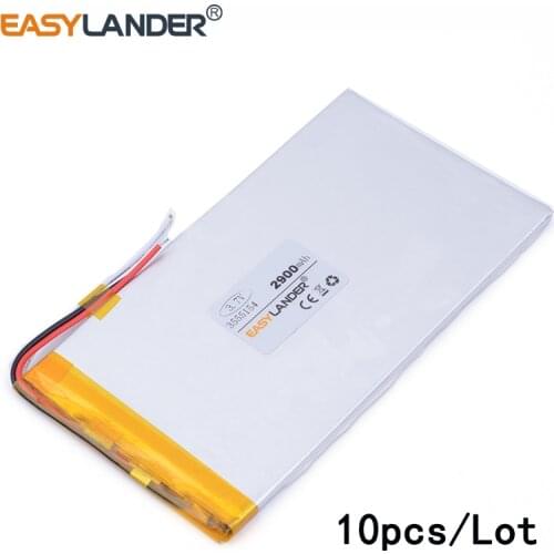 10pcs /Lot 3555154 3.7V 2900mah lithium Li ion polymer rechargeable battery MP3 MP4 E-book tablet pc power bank 0.3mm 55mm 154mm