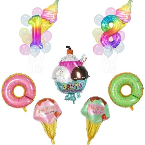 12Pcs/Set Lovely Ice Cream Foil Digital Balloons Latex Bubble Balloon Baby Shower Girls Birthday Party Wedding Decoration