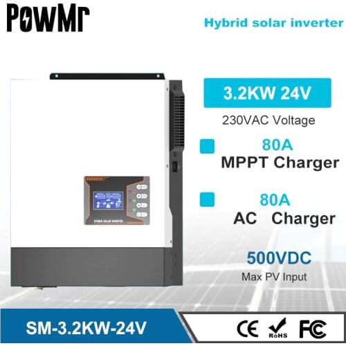 3.2KW Pure Sine Wave Hybrid Solar Inverter 80A MPPT Solar Charge Controller 24V 220V Compatible With PowMr Lithium Battery New