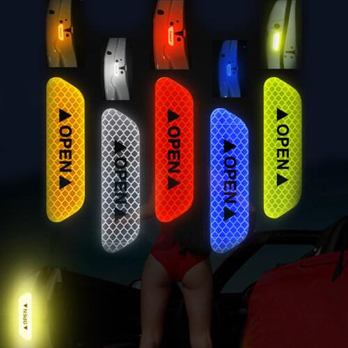 4PCs Car Sticker Door Safety Warning Reflective Stickers Auto Open Reflection Strip Waterproof Long-distance Warning Luminous