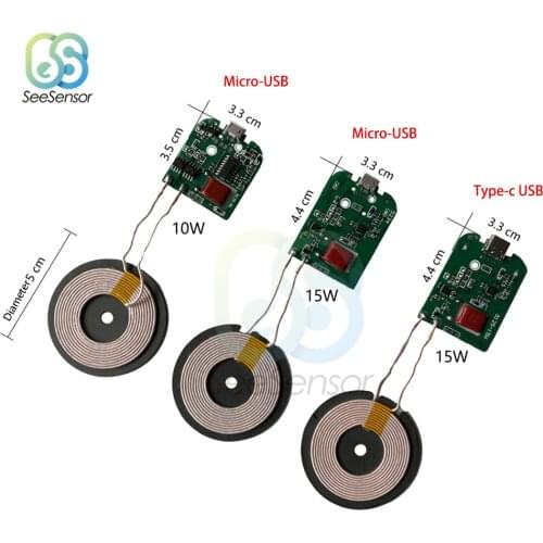 5V 12V 10W 15W High Power Fast Charging Wireless Charger Transmitter Module Micro USB Type-c USB + Coil Qi Wireless Charging