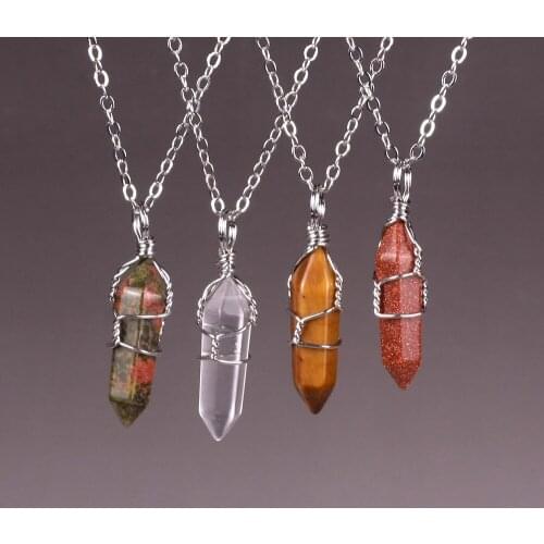 50pcs/lot Natural Stone Pendant for Necklace Handmade Goldcolor Wire Jewelry Onyx Roses Quartz Lapis Lazuli Stone Pendants Free