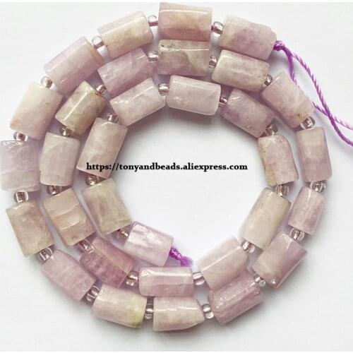 7'' Natural Faceted Kunzite Spodumene Cylinder Spacer Stone Beads For Jewelry DIY Making