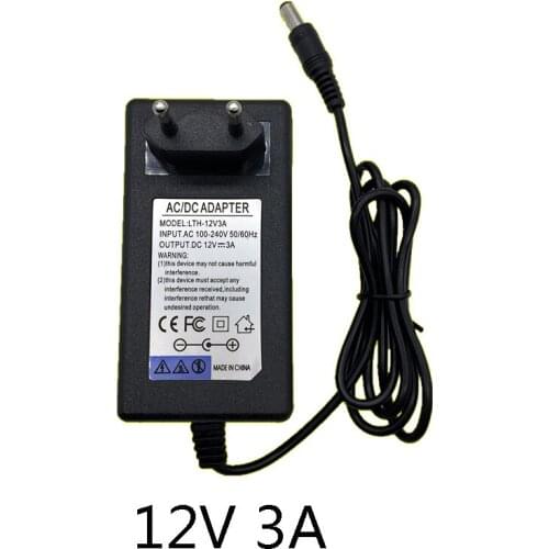 Adapter DC 12V 3A Power Supply Charger EU Plug 5.5mm * 2.5mm(2.1mm) 100-240V 18650 Li-ion Battery