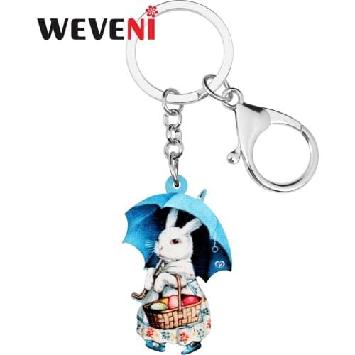 WEVENI Acrylic Umbrella Easter Hare Rabbit Bunny Keychains Big Pet Animal Keyring Jewelry Women Girl Fashion Bag Car Accessories