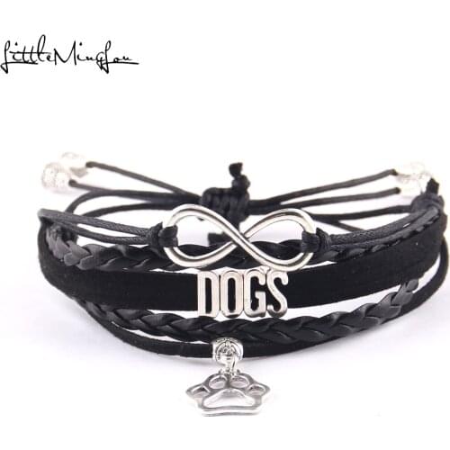 Little MingLou Dogs bracelet infinity pet paw charm leather adjustable strap tassels men bracelets & bangles for women jewelry