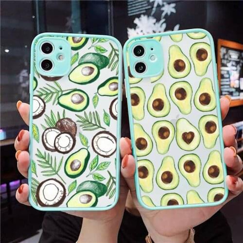 Phone Case For iPhone 12 11 Mini Pro XR XS Max 7 8 Plus X Cute Avocado Food Matte transparent blue Cover