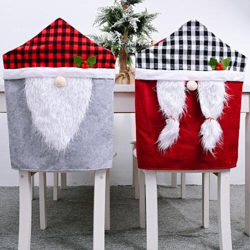 Christmas Ornaments Plaid Forest Santa Claus Chair Cover Faceless Doll Stool Cover Cartoon Chair Back Cover