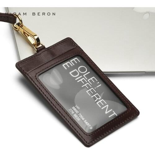 Hiram Beron Custom Name FREE ID medal holder work leather card id holders with lanyards Italian vegetable tanned leather