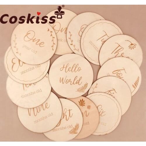 Coskiss 1pcs Baby Milestone Memorial Monthly Newborn Kids Photography Engraved Wood Age Card Number Photo Props Gifts