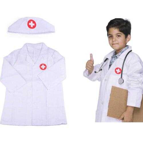 Childrens Doctor Nurse Cosplay Costume Halloween Party Coat Boy Girl White Robe Doctor Lab Coat Short Sleeve Pink Nurse Uniform