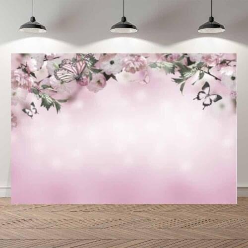 Thin Vinyl Spring Floral Pink Butterfly Girls Kids Birthday Party Wedding Banner Photography Backdrop Photo Studio Background