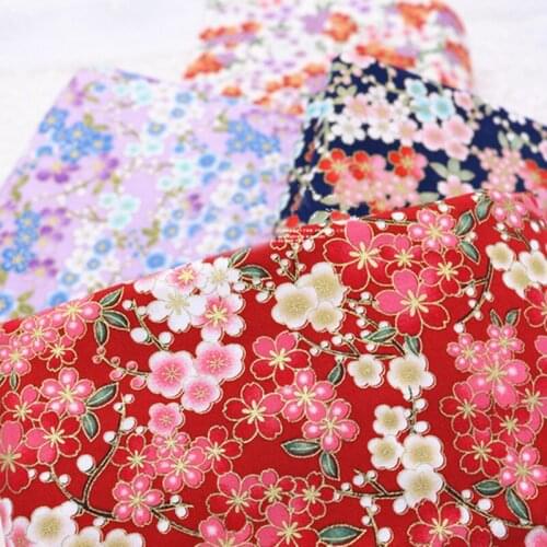 Japanese Style Cherry Blossom Bronzing Cotton Fabric For Sewing Kimono Cheongsam Diy Personalized Bag Jewelry Patchwork Fabric