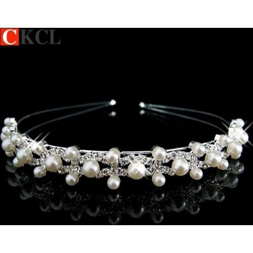 Crystal Rhinestone Pearl Headband Silver color Wedding Party Tiara Hair bands Bridal Hair Accessories Flower Girls Hairwear