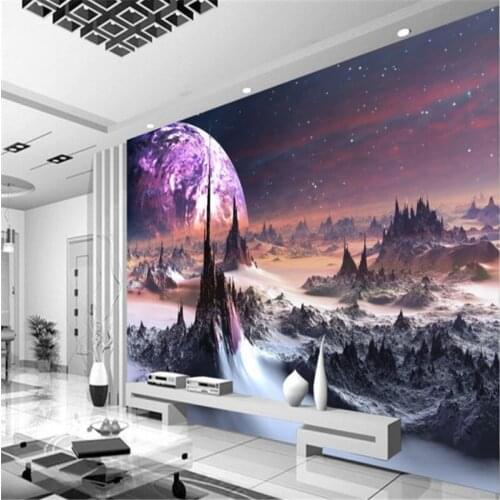 Beibehang Personalized custom wallpaper 3D dream universe Cosmos mountains and rivers TV sofa backdrop decorative painting