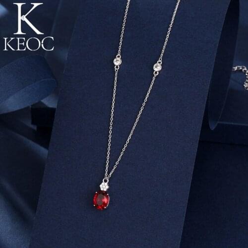 Keoc Fashion Oval Red Blue Zircon womens Pendant Necklace dance party luxury jewelry O-chain shiny jewelry 2021 NEW