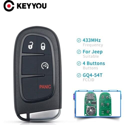 KEYYOU 5X KeylessGo 433Mhz 4A Chip 3/4/5 BTN Remote Car Key for Jeep Cherokee Durango Chrysler 2014 15 16 17 18 19 2020 GQ4-54T