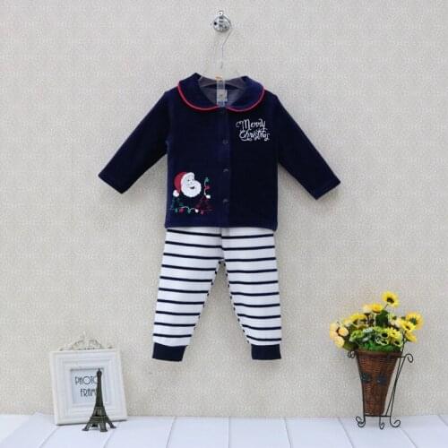 Little Q Velour Baby Christmas Sets Toddler Long Sleeve Blouse+ Long Boys Striped Elastic Waist Pants Outfits Girls Clothes