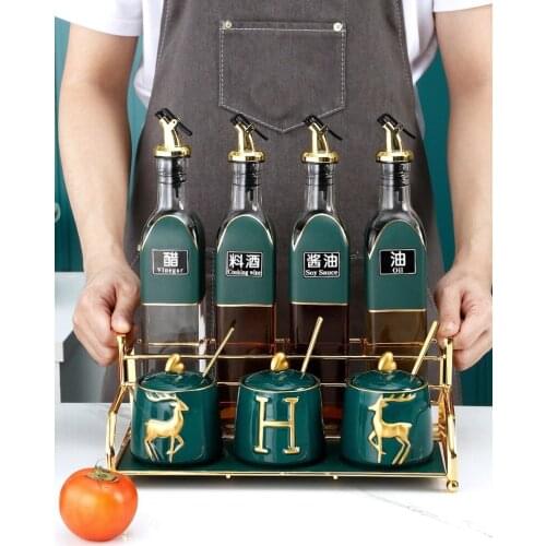 Spice Box Kitchen Combination Household Salt MSG Glass Seasoning Bottle Ceramic Seasoning Jar Storage Rack Kitchen Supplies