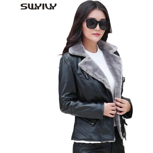 Super Warm Fur Leather Coat Turn Down Collar Womens Winter Jacket Zipper Slim Short Outwear Coat Fashion 2017 Streetwear