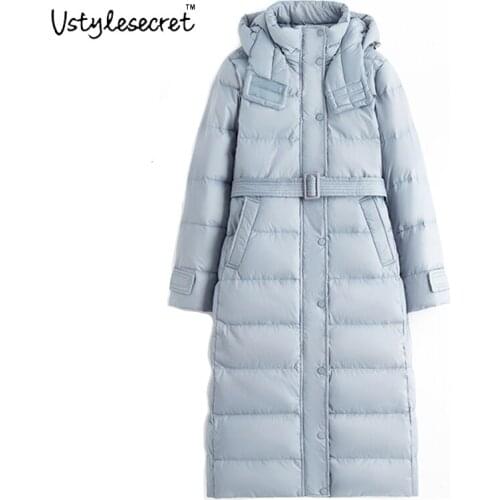 Ultralight White Duck Downкуртка женская Women Hoodied Long Coat Korean Style Elegant 패딩점퍼 Winter Solid Warm Parka Mujer U10849