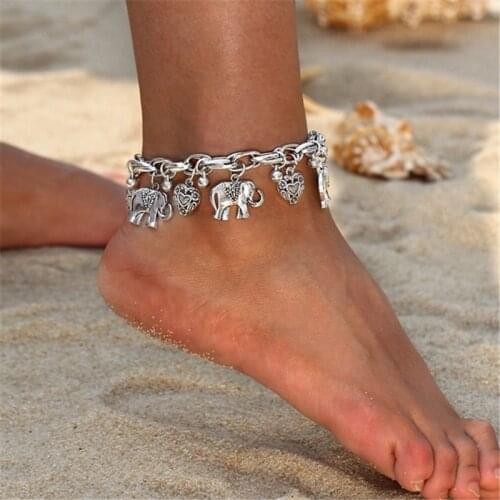 LIMARIO Vintage Gold Silver Color Anklets for Women Elephant Pendant Charms Box Chain Beach Summer Foot Ankle Bracelet Jewelry