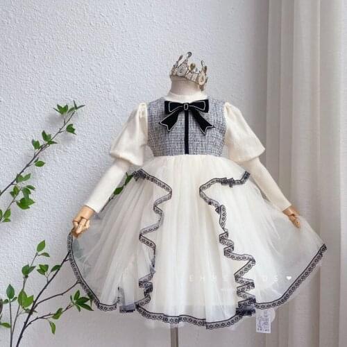 Girls fashion fall new bow ruffles tulle princess dresses wholesale