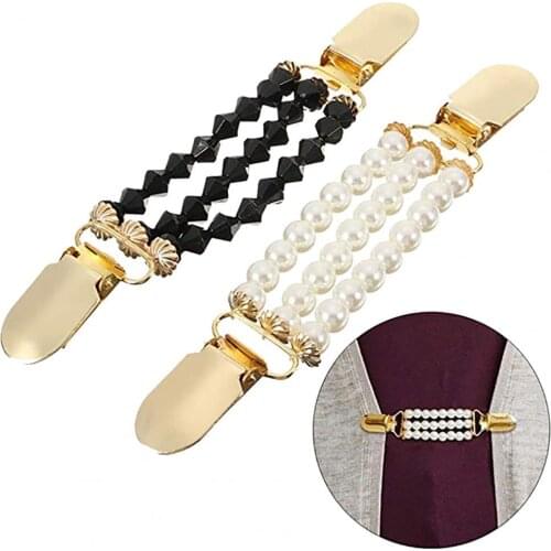 Fashion Women Imitation Pearl Cardigan Collar Clip Holder Dress Shawl Clasp Pin Sweater scarf Collar Clip Womans accesories new