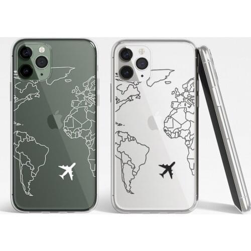 Map aircraft soft case for iphone 12 MINI 11 pro x xs max xr 8 7 6 6s plus SE Clear silicone phone cover Air tickets coque funda