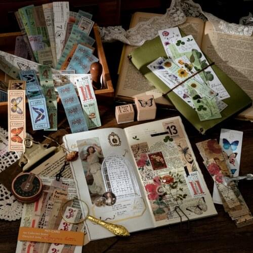 30 PCS Paper Vintage Pictorial Flower Letters Long Strip Sticker Set for DIY Scrapbooking Album Card Making