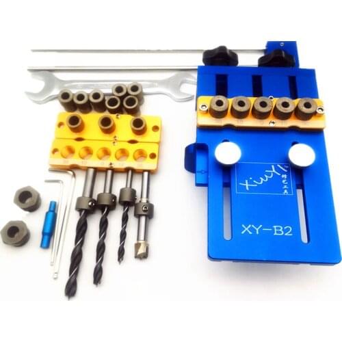 Aluminum Alloy Jig Dowelling Jig Set Wood Dowel Drilling Position Jig Wood Working Tool Triple Punch Locator + 2 Drill Sleeve