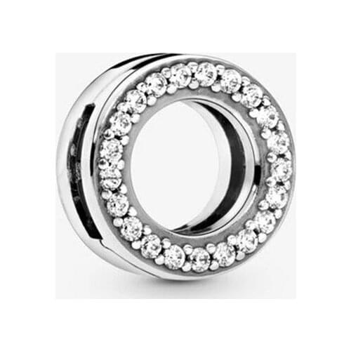 Genuine 925 Sterling Silver Shiny CZ Paved Round Charm for Original Silver Bracelet Fashion DIY Jewelry Bracelets CMC212