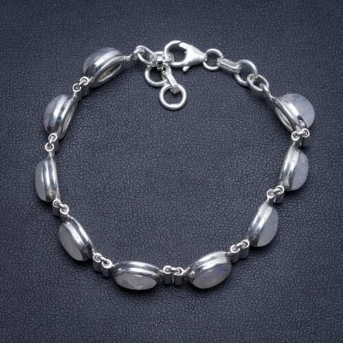 Natural Rainbow Moonstone Handmade Unique 925 Sterling Silver Bracelet 6 3/4-7 1/2" S1958