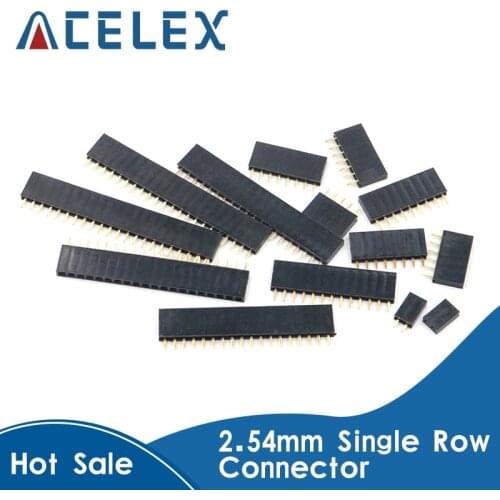 10Pcs 2.54mm Stright Female Single Row Pin Header Strip PCB Connector 1*2/3/4/5/6/7/8/10/12/16/20/40 Pin