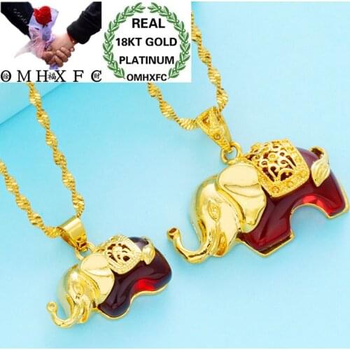 OMHXFC Wholesale European Fashion Unisex Party Birthday Wedding Gift Opal Elephant AAA Zircon 18KT Real Gold Charm Pendant PN100