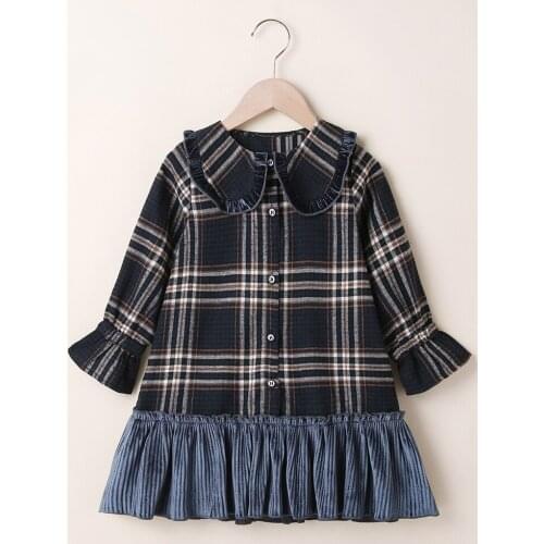 Autumn Baby Girls Dress Peter Pan Collor Long Sleeve Patchwork Tulle Casual Clothes Princess Dresses 2-6years Children Girl Clot