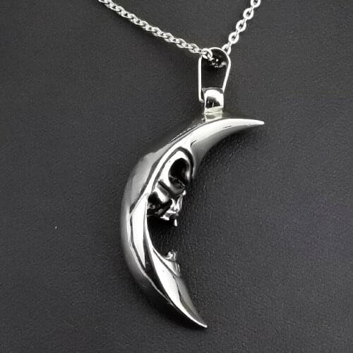 AMUMIU Casting Punk Skull Head Moon Pendant Necklace , For Boys Mens 2017 New Rock Fashion Jewellery HZP204