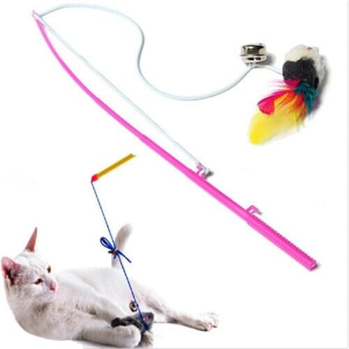 Plastic Cute Steel Wire Feather Teaser Wand Toy For Cats Color Multi Products