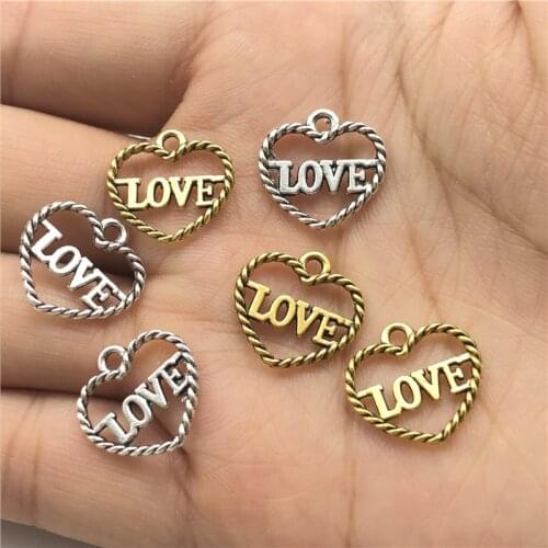 JunKang 30pcs charm heart-shaped letter love pendant jewelry making DIY bracelet necklace earring accessories material wholesale